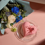 Valentine's Day Flower Bouquet & Heart Shaped Raspberry Mousse with Dubai Chocolate Filling Cake (1.5 Pounds) 情人節花束及心形紅莓慕斯開心果蛋糕 (1.5磅)